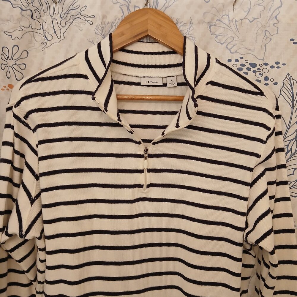 L.L. Bean Women’s French Sailor Top ¼ Zip LARGE - Picture 3 of 4